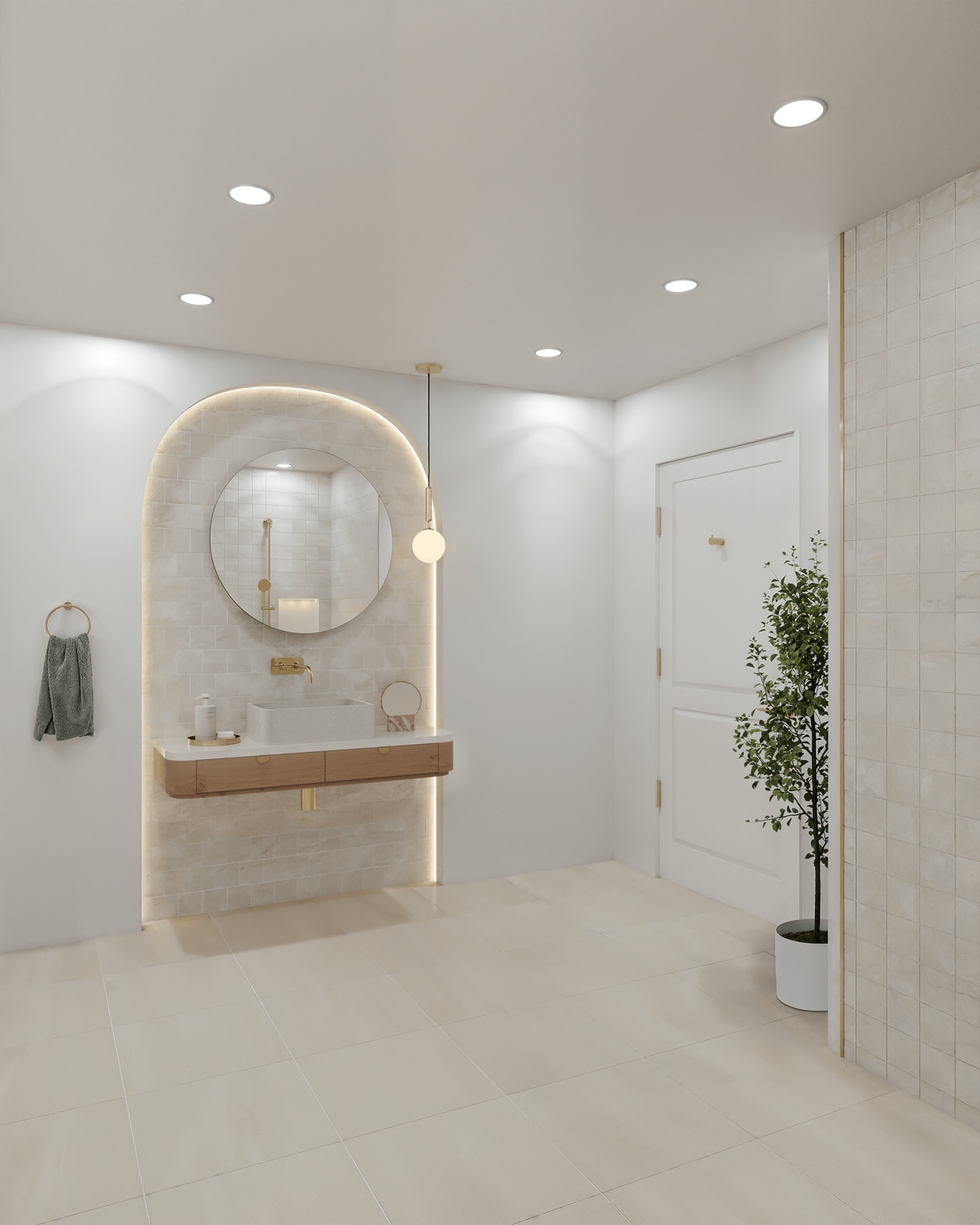 Private accessible ensuite at Burradoo Residences with warm brass fittings and refined finishes